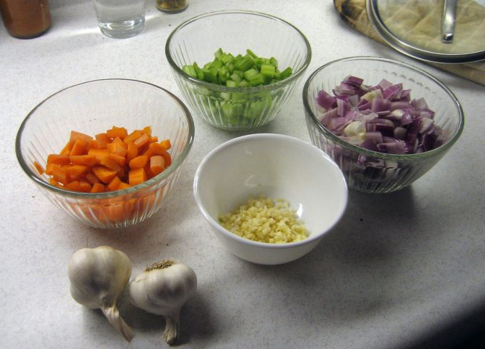 Preparación de los ingredientes para cocinar