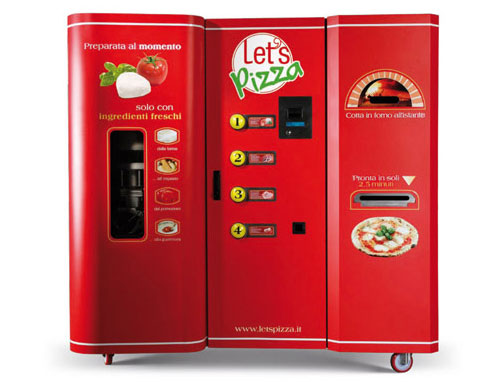 máquina expendedora de pizza recién horneada
