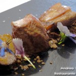 Pato canetón, galleta de mezcla de pan de especias y regaliz, calamondín, higos de leche y aroma de naranja amarga