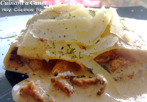 Canelones de setas y foie con salsa de lengua Hoy Cocinas Tú