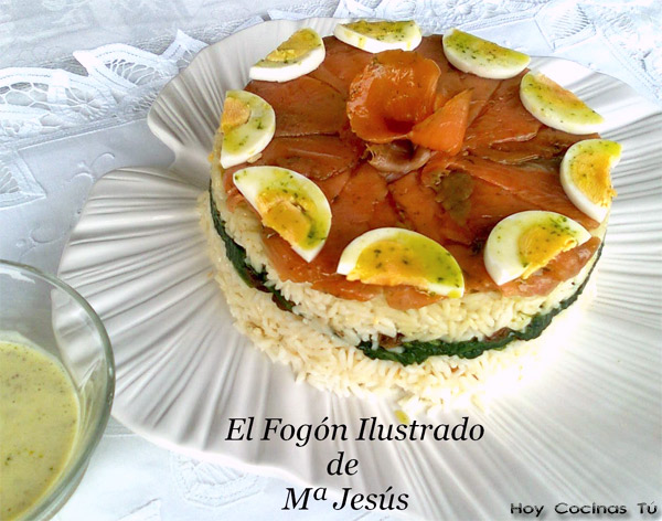 Tarta de arroz con espinacas y salmón marinado Hoy Cocinas Tú