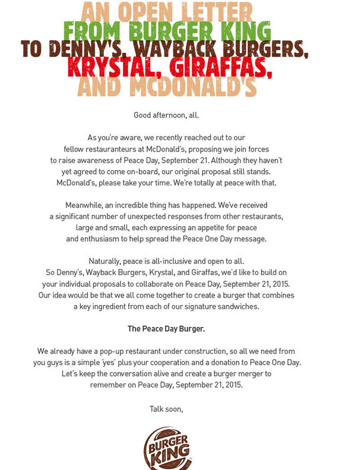Hamburguesa de la paz de Burger King
