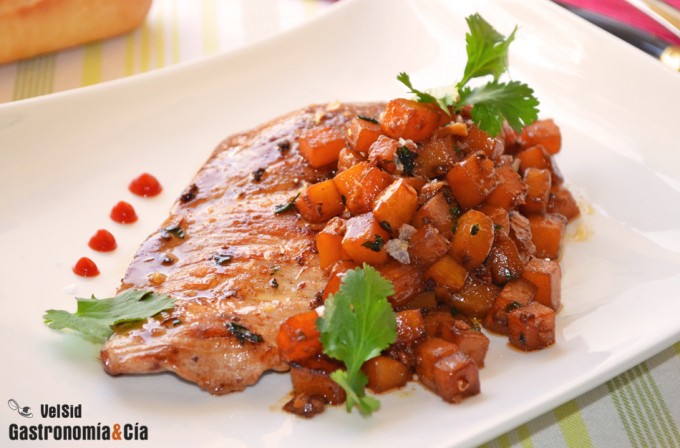 Calabaza salteada con ajo, jengibre y cilantro