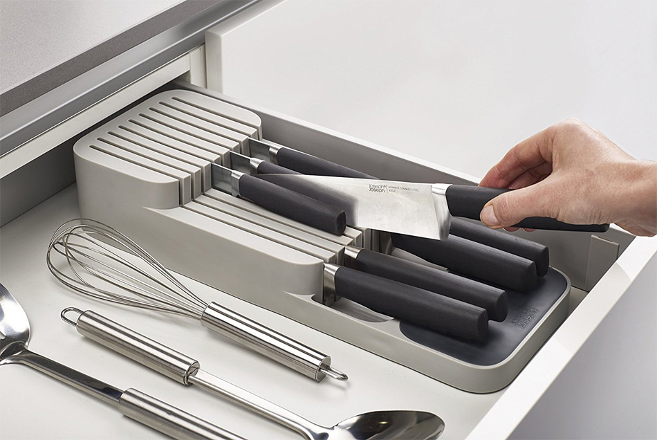 Lily's Home Organizador de cuchillos de cocina en el cajón - Organizador de  cajones, soporte de plástico para cuchillos debajo del gabinete. Perfecto