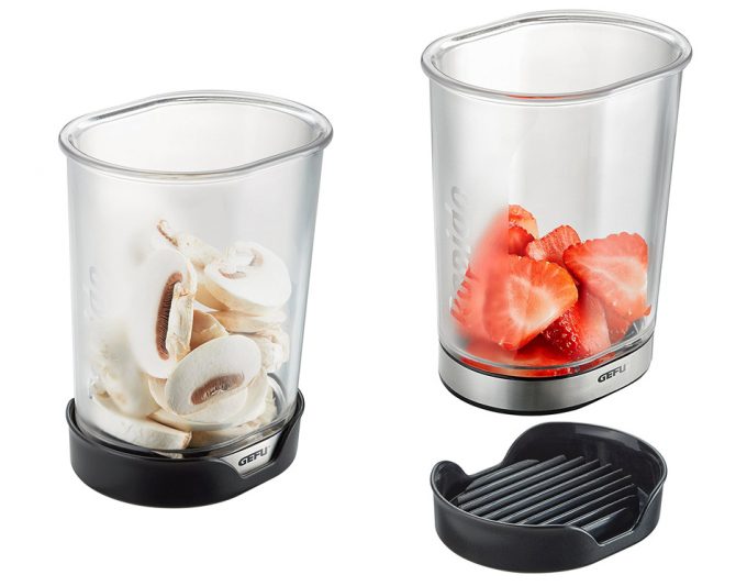 Vaso cortador que recoge los vegetales que corta