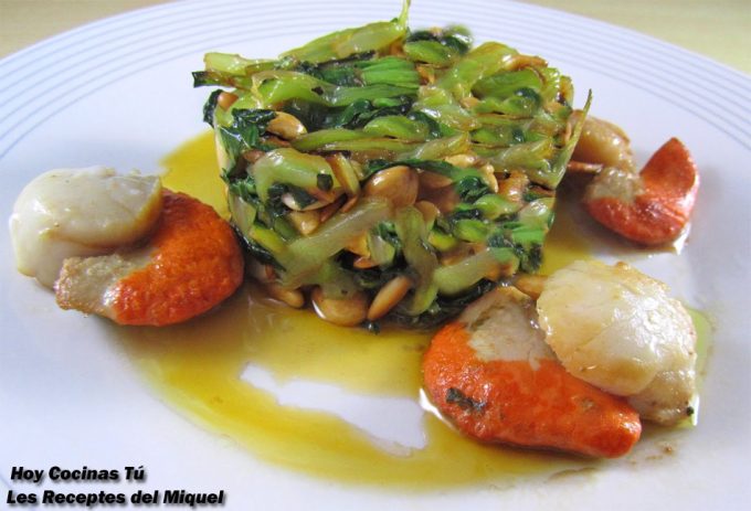 Receta de pak choi con vieiras