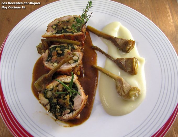 Muslo de pollo relleno con salsa de tupinambo y alcachofas Hoy Cocinas Tú