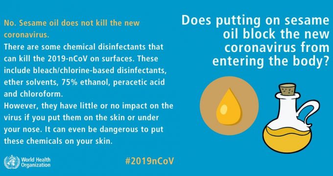 Desmintiendo que el ajo o el aceite de sésamo puedan proteger contra la infección por Coronavirus (2019-nCoV) Coronavirus OMS