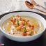 Receta de sopa o crema de berenjena con gambas y picatostes