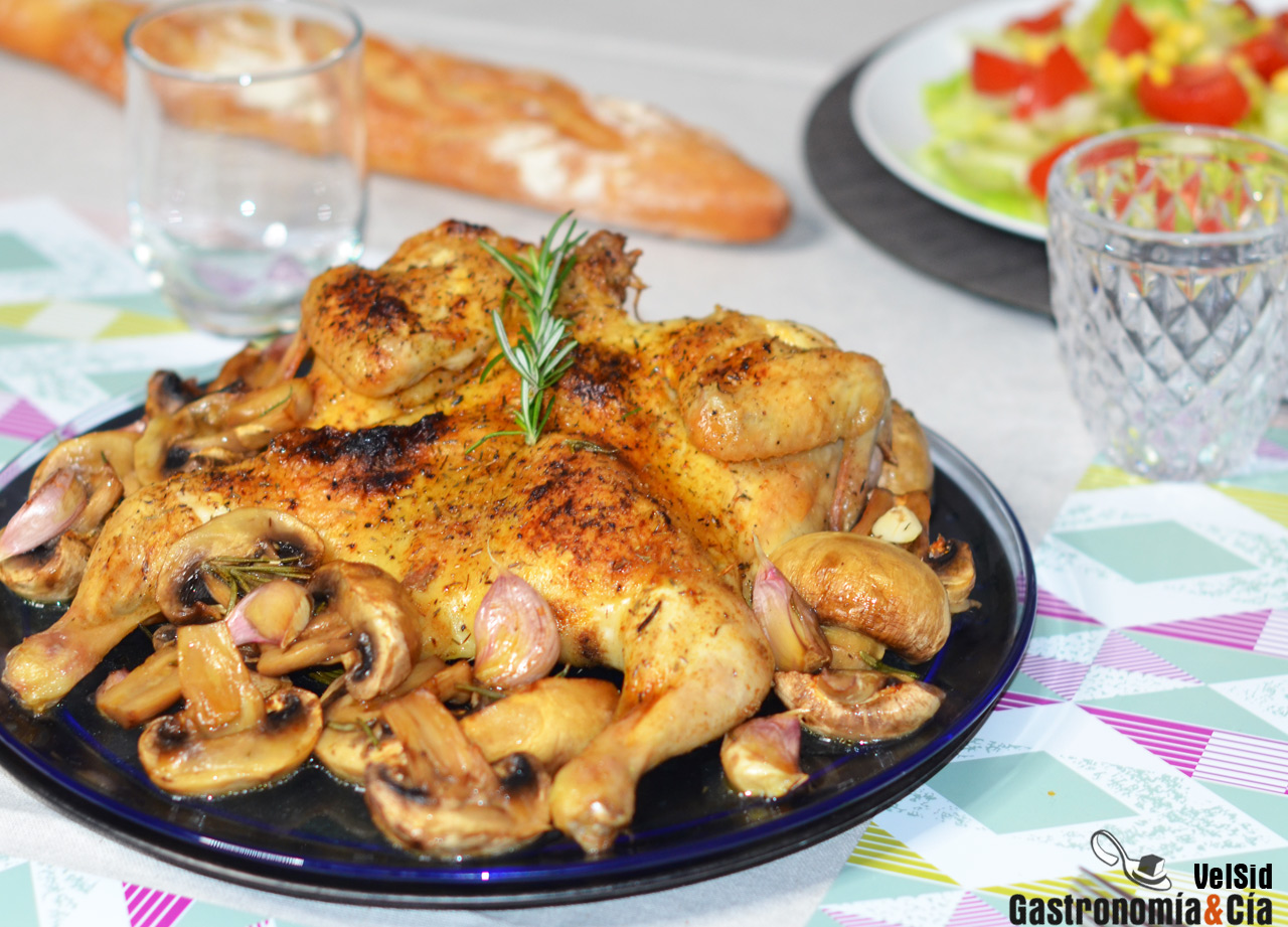 Pollo mariposa al horno con champiñones y especias baharat, una receta de pollo fácil, rápida y deliciosa