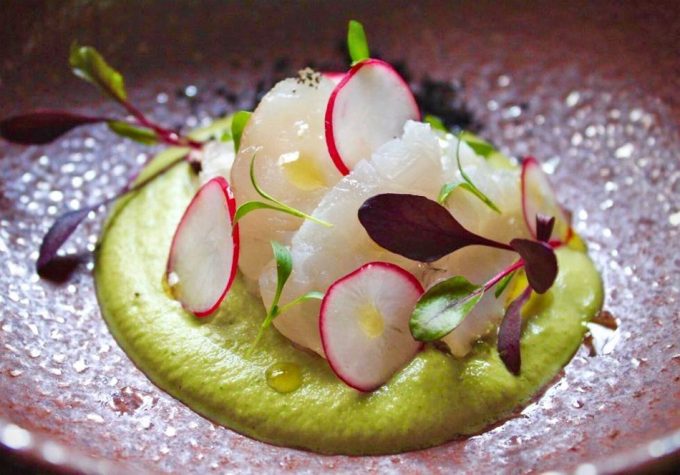 Ajoverde de aceituna Manzanilla con rape marinado y tomate Liset Rubio