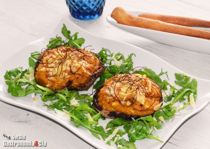 Champiñones con calabaza y queso ahumado