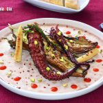 Receta de pulpo con berenjenas ahumadas