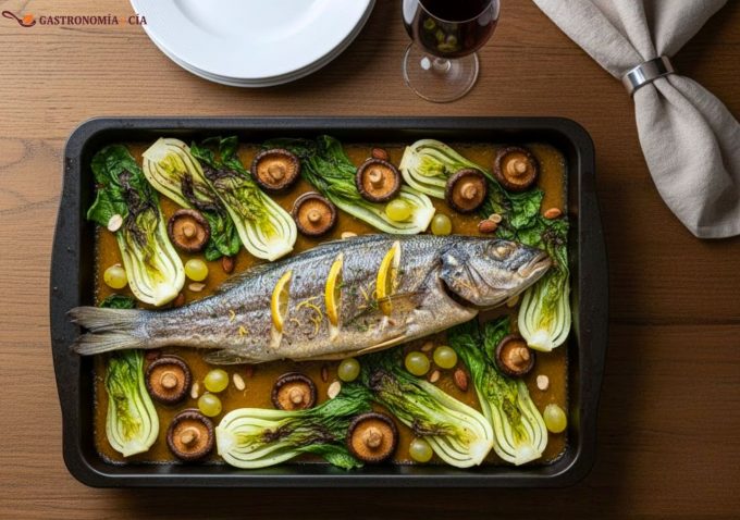 Corvina al horno con verduras