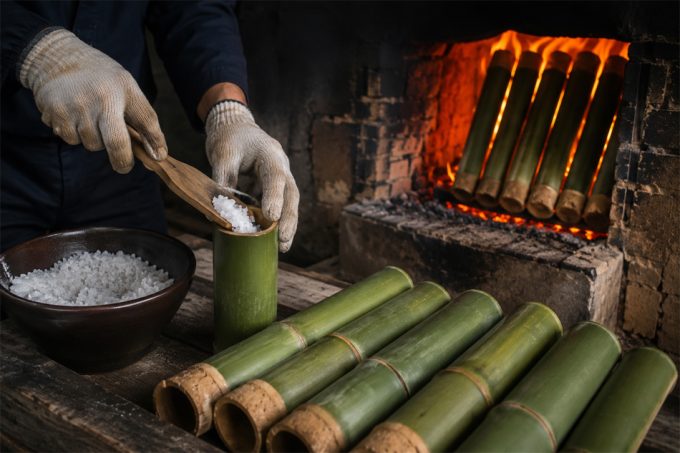 Elaboración de la sal de bambú