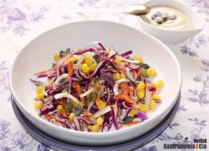 Ensalada de lombarda y zanahoria con salsa de yogur y s