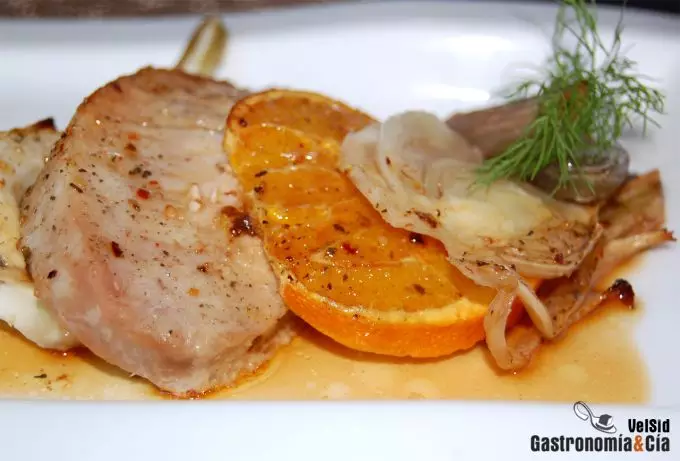 Lomo al horno con hinojo y naranja