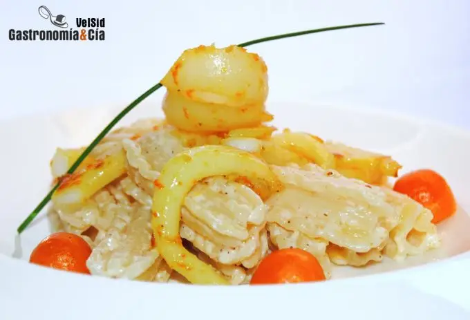 Pasta capricci con sepia, naranja y jengibre